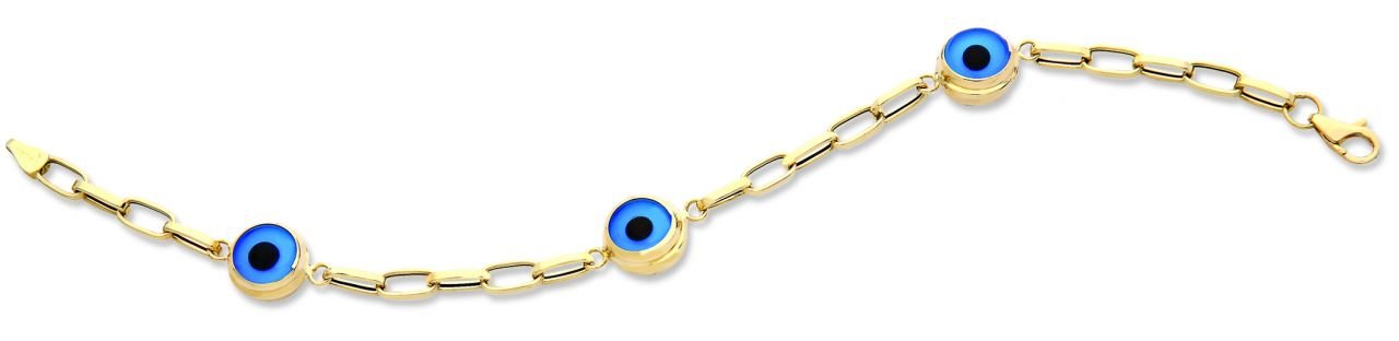 Beelo Gold 14K Altın Mavi Göz Boncuğu Nazar Bileklik