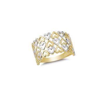 Beelo Gold 14K Altın İkili Renk Kalp Yüzük