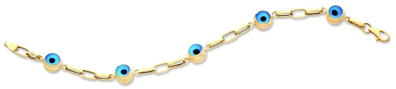 Beelo Gold 14K Altın Mavi Göz Boncuğu Nazar Bileklik