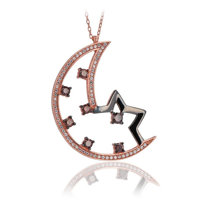 Beelo Silver  Rose 925K Gümüş Zirkon Ayyıldız Tasarım Kolye