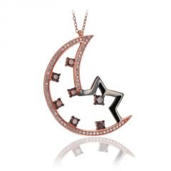 Beelo Silver  Rose 925K Gümüş Zirkon Ayyıldız Tasarım Kolye