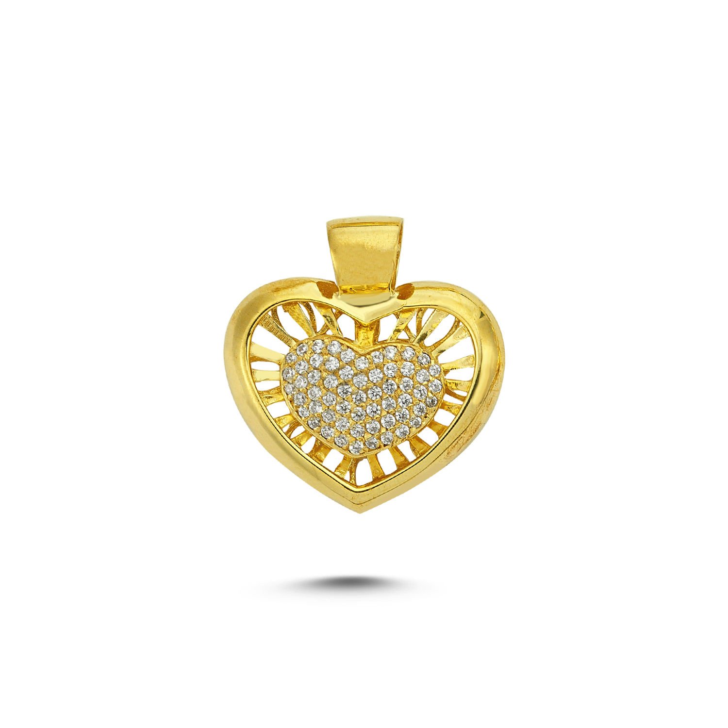 Beelo Gold 14K Altın Kalp Taşlı Kolye Ucu