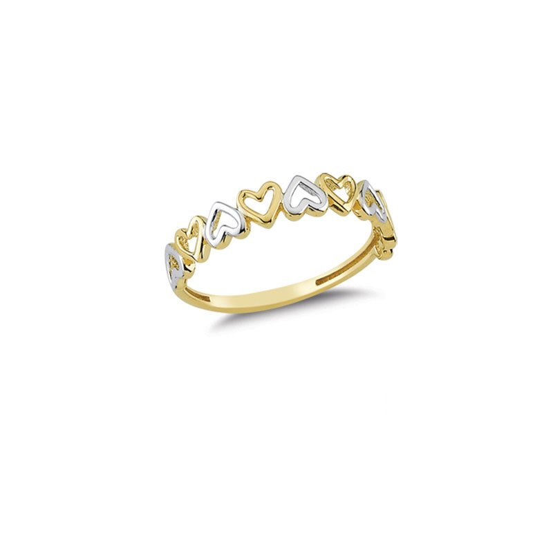 Beelo Gold 14K Altın Sarı Beyaz Kalp Yüzük
