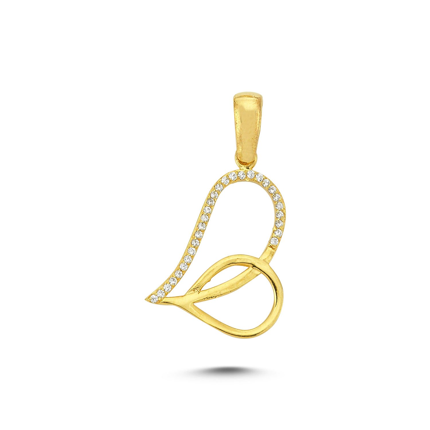 Beelo Gold 14K Altın Kalp Taşlı Kolye Ucu