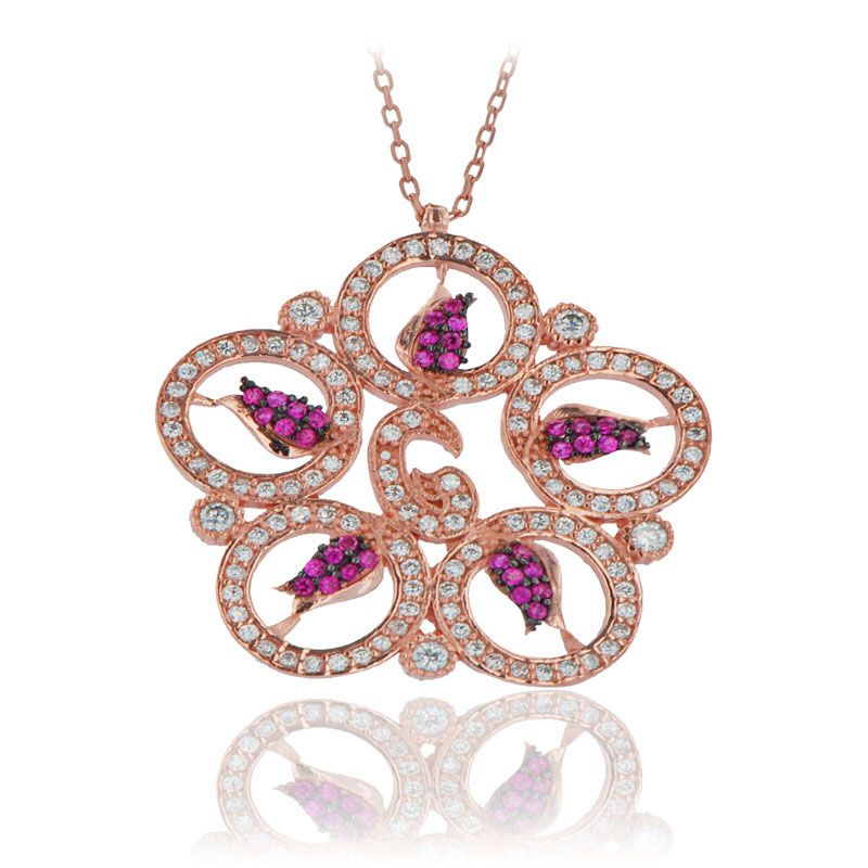 Beelo Silver  Rose 925K Gümüş Zirkon  Tasarım Kolye