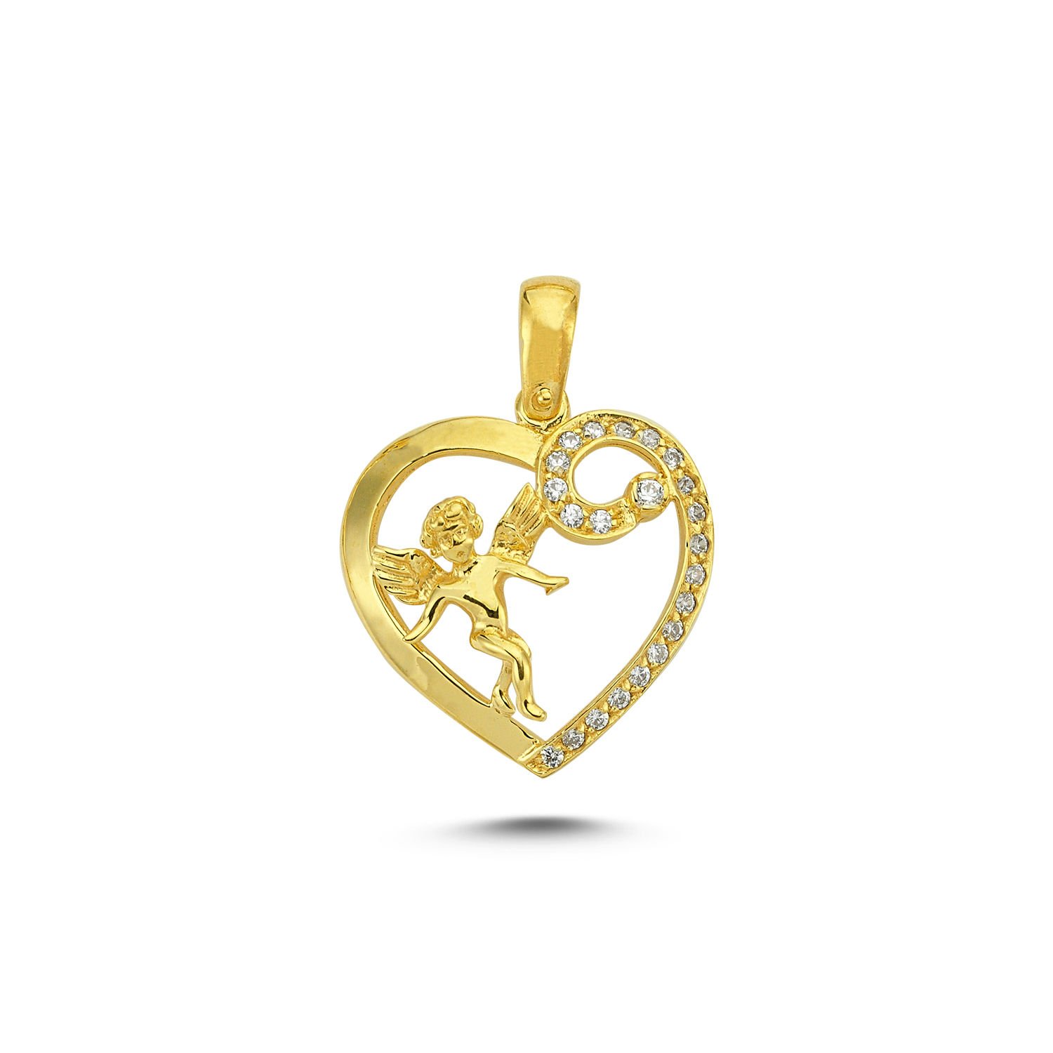 Beelo Gold 14K Altın Melek Kalp Taşlı Kolye Ucu