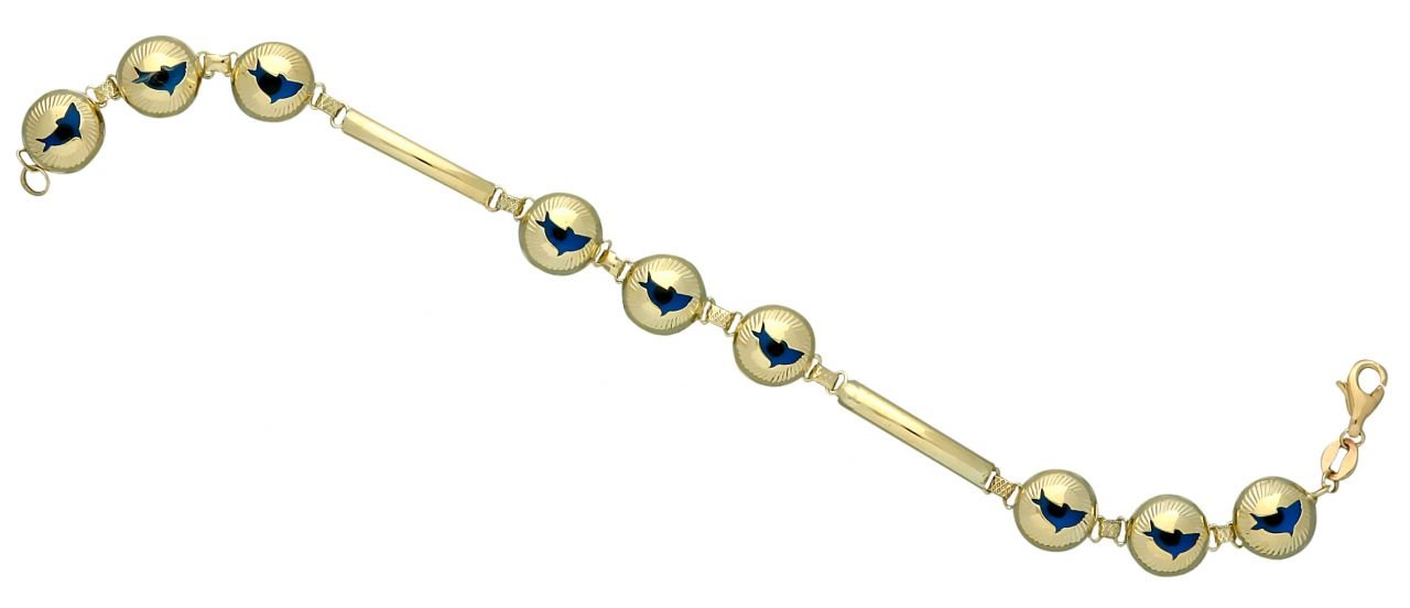 Beelo Gold 14K Altın Yunus Mavi Göz Boncuğu Bileklik BP002