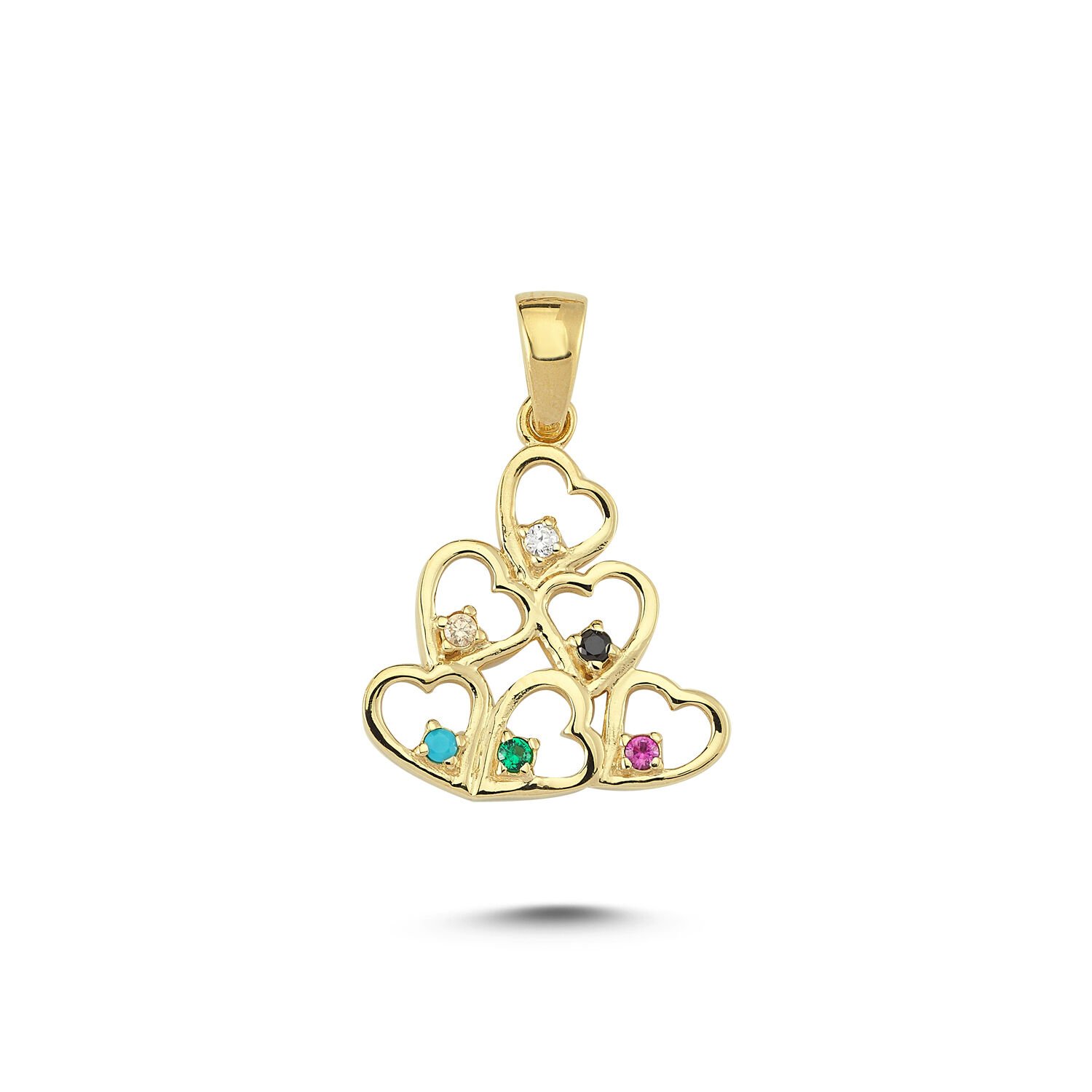 Beelo Gold 14K Altın Kalp Renkli Taşlı Kolye Ucu