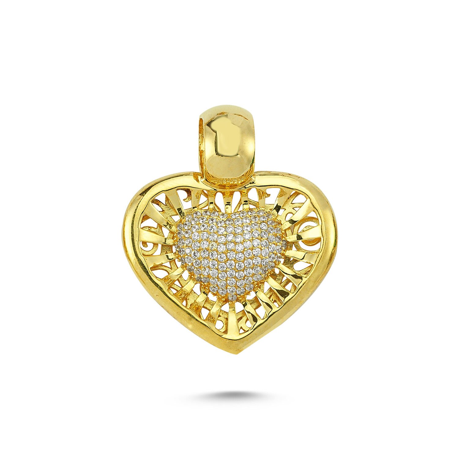 Beelo Gold 14K Altın Kalp Taşlı Kolye Ucu