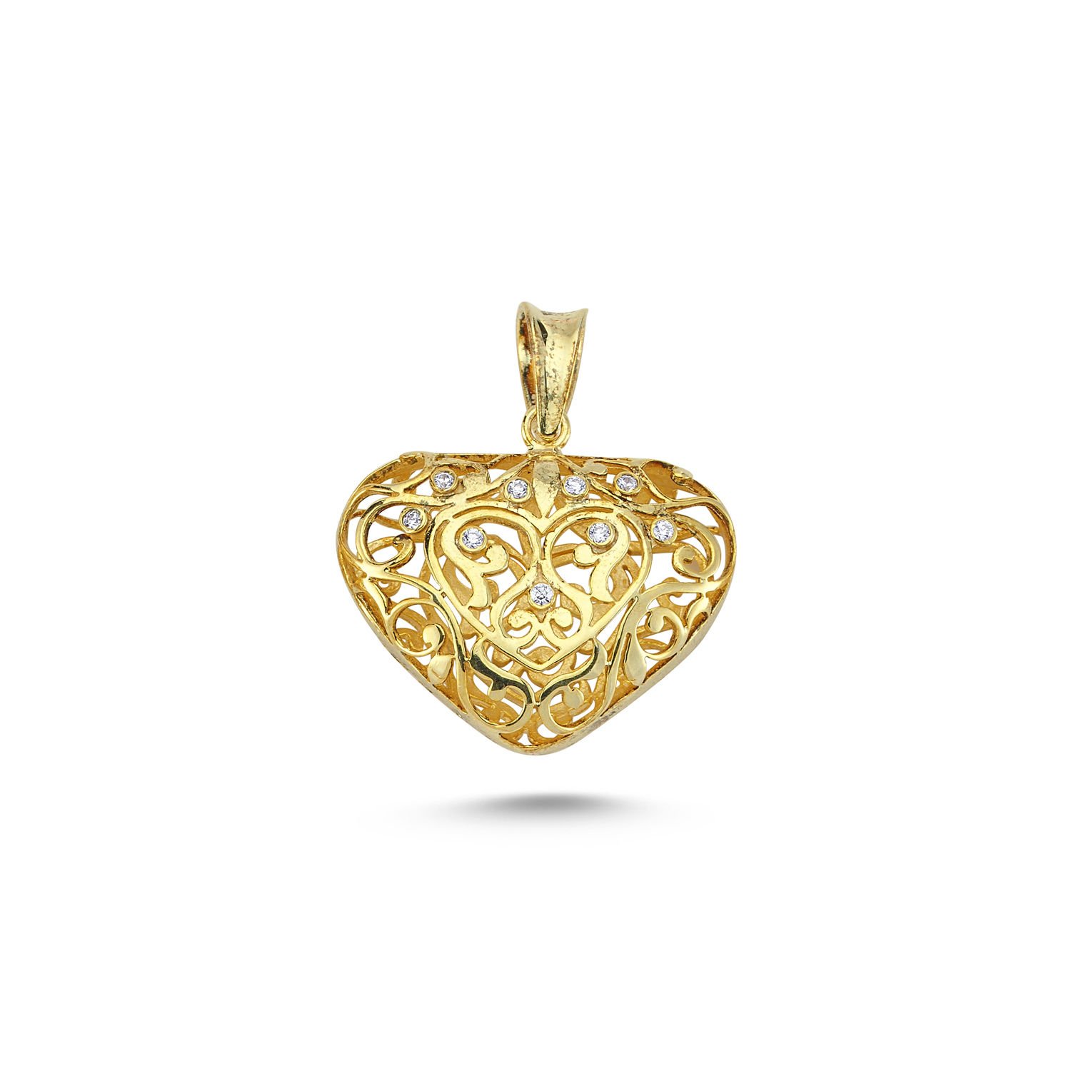 Beelo Gold 14K Altın Motifli Kalp Taşlı Kolye Ucu
