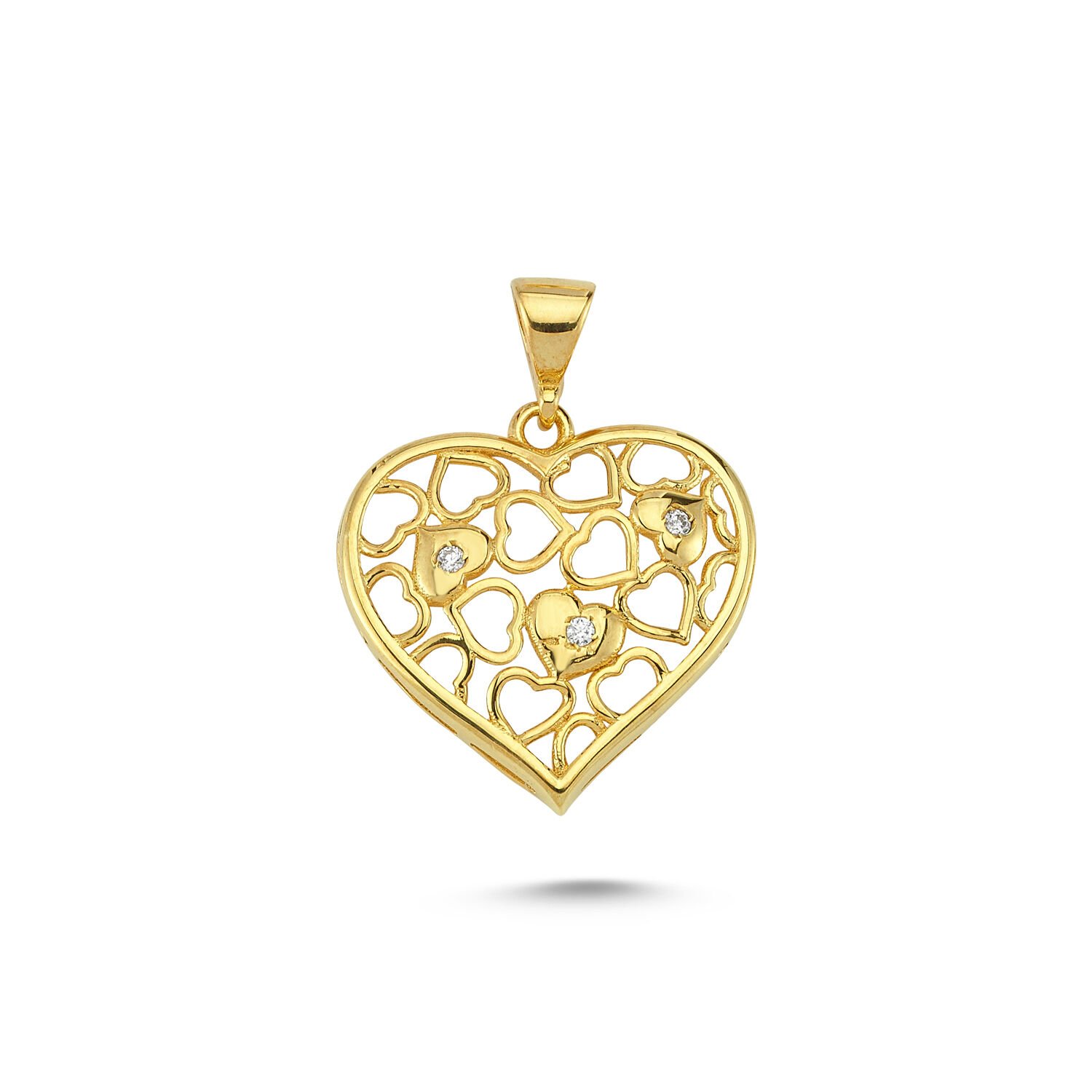 Beelo Gold 14K Altın Kalp Taşlı Kolye Ucu