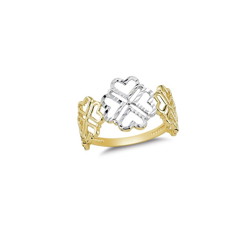 Beelo Gold 14K Altın Kalpli Yonca Yüzük