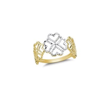 Beelo Gold 14K Altın Kalpli Yonca Yüzük