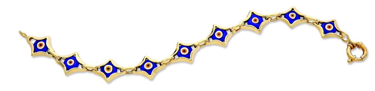 Beelo Gold 14K Altın Yıldız Mavi Seramik Nazar Bileklik BSI002