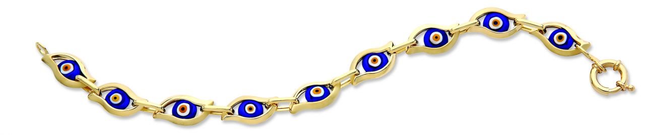 Beelo Gold 14K Altın Göz Mavi Seramik Nazar Bileklik BSI004