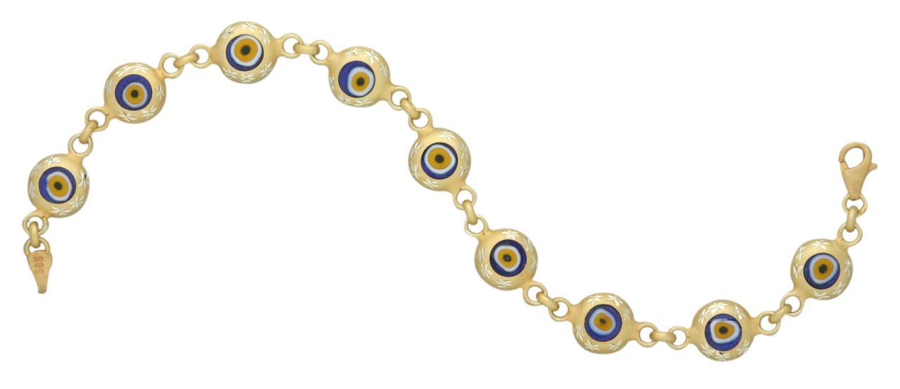 Beelo Gold 14K Altın Göz Mavi Seramik Nazar Bileklik BSI008