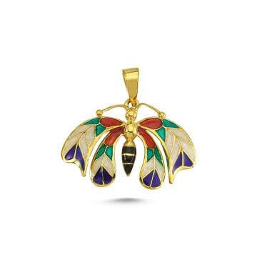 Beelo Gold 14K Altın Kelebek Mineli Özel Tasarım Kolye Ucu