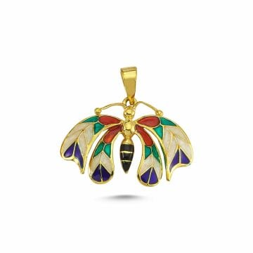 Beelo Gold 14K Altın Kelebek Mineli Özel Tasarım Kolye Ucu