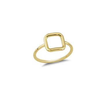 Beelo Gold 14K Altın Tasarım Kare Yüzük