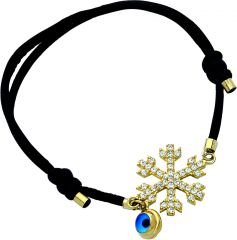 Beelo Gold 14K Altın Taşlı Siyah İpli Kar Tanesi Bileklik Bi010