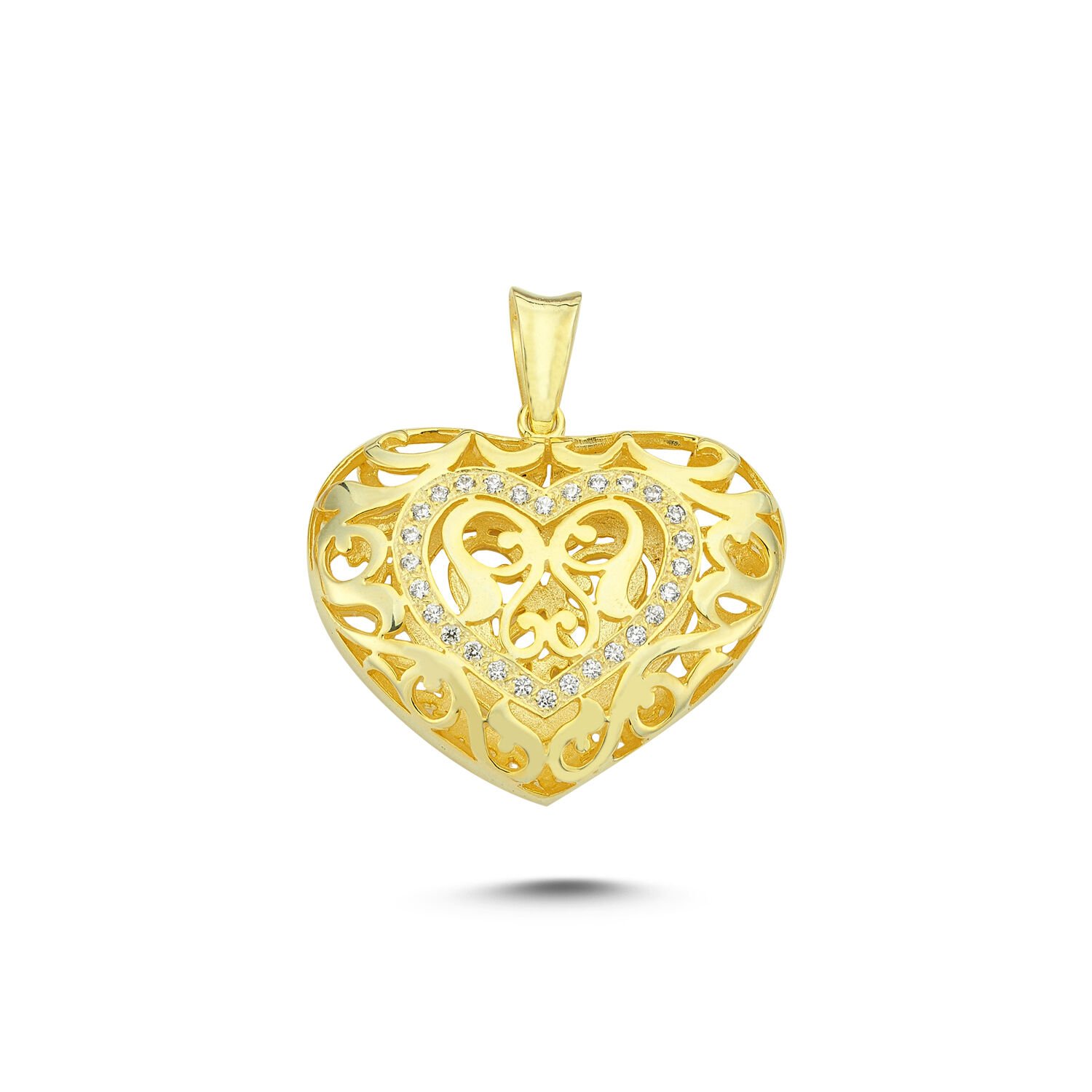 Beelo Gold 14K Altın Kalp Taşlı Kolye Ucu