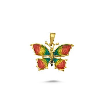 Beelo Gold 14K Altın Kelebek Mineli Özel Tasarım Kolye Ucu