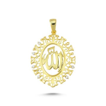 Beelo Gold 14K Altın Allah Yazılı Taşlı Kolye Ucu