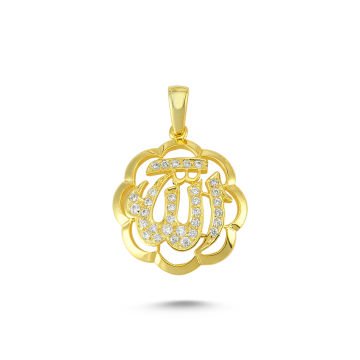 Beelo Gold 14K Altın Allah Yazılı Taşlı Kolye Ucu