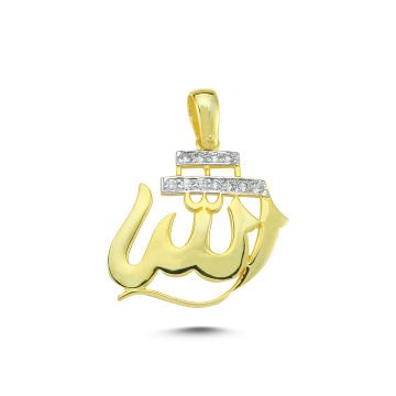 Beelo Gold 14K Altın Allah Yazılı Taşlı Kolye Ucu