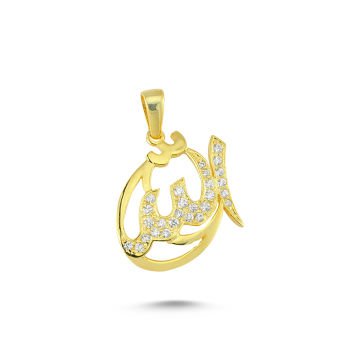 Beelo Gold 14K Altın Allah Yazılı Taşlı Kolye Ucu