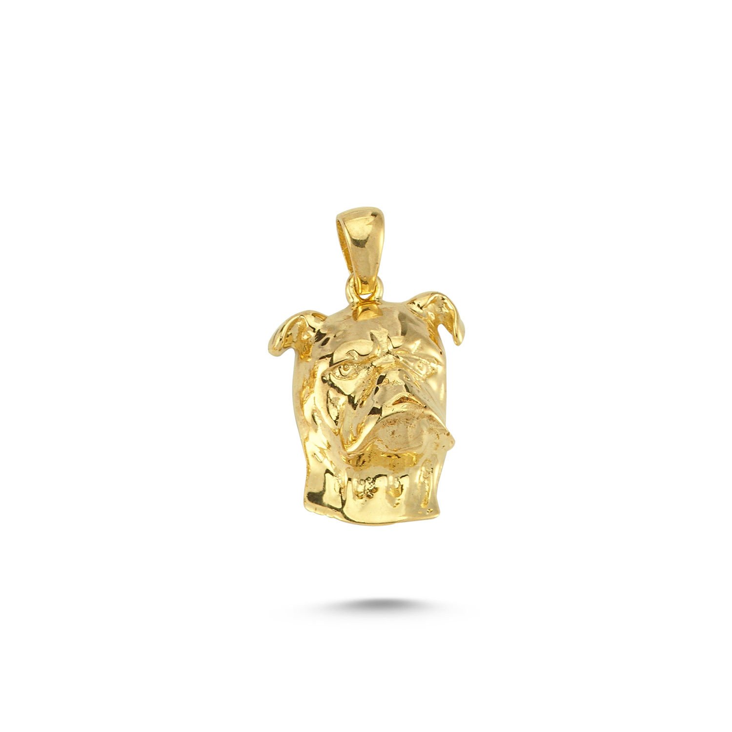 Beelo Gold 14K Altın Taşlı Buldog Köpek Başı  Kolye Ucu
