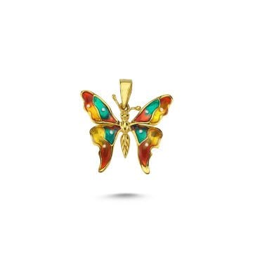 Beelo Gold 14K Altın Kelebek Mineli Kolye Ucu