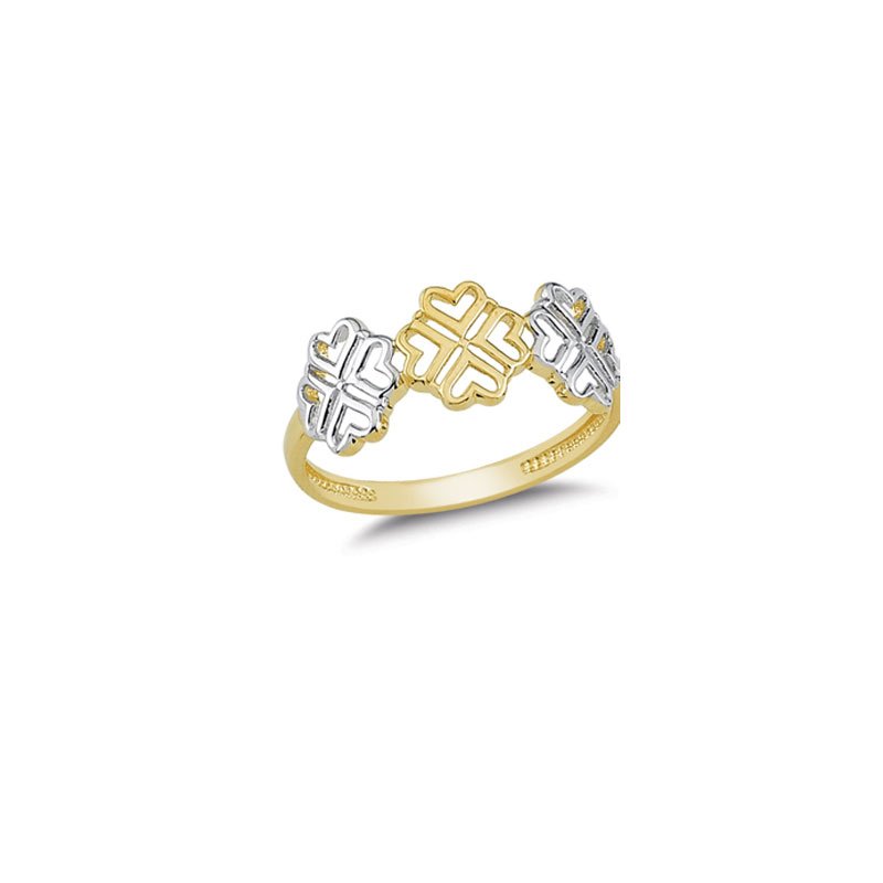 Beelo Gold 14K Altın Kalpli Yonca Motifli Yüzük