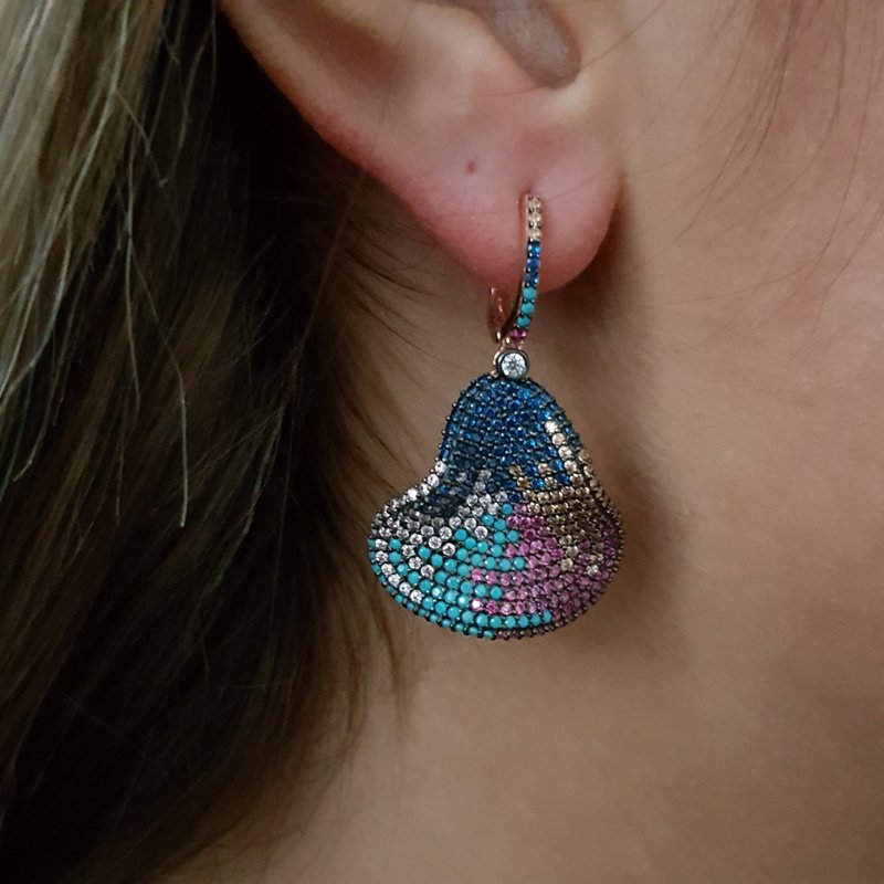 925K Gümüş  Tasarım Taşlı   Küpe