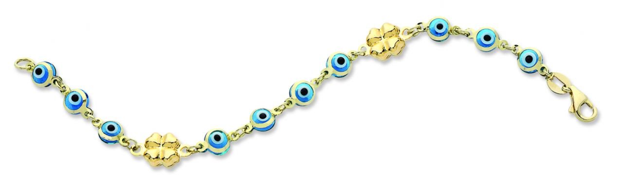 Beelo Gold 14K Altın Yonca Çocuk Nazar Bileklik CMK002