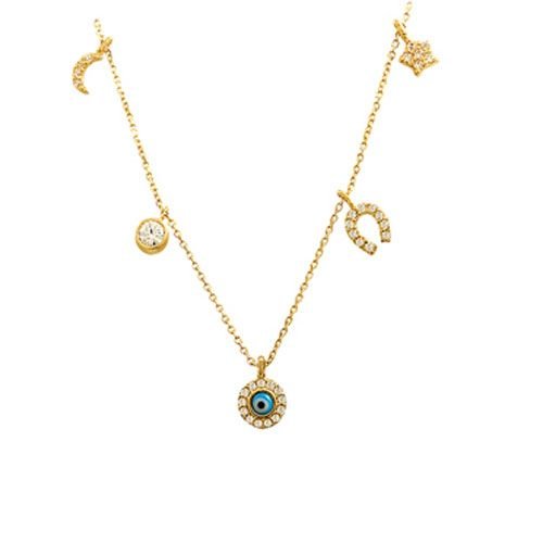 Beelo Gold 14K Altın Taşlı Şans Kolyesi BGKL037