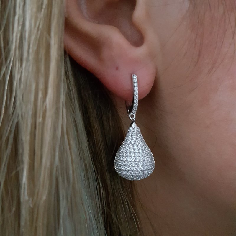 925K Gümüş  Tasarım Taşlı Damla  Küpe