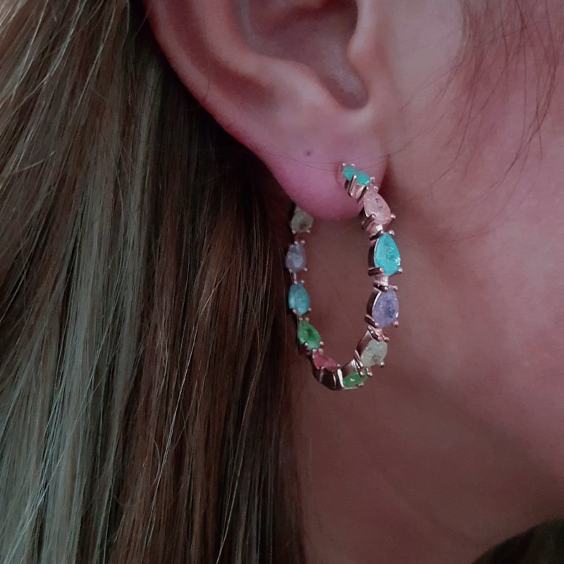 925K Gümüş  Tasarım Taşlı Halka  Küpe