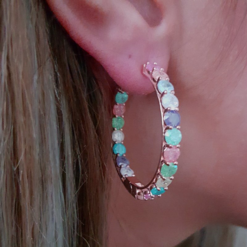 925K Gümüş  Tasarım Taşlı Halka  Küpe