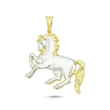 Beelo Gold 14K Altın İki Renkli Şahlanan At Kolye Ucu