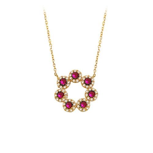 Beelo Gold 14K Altın Yakut Papatya Kolye BGKL046