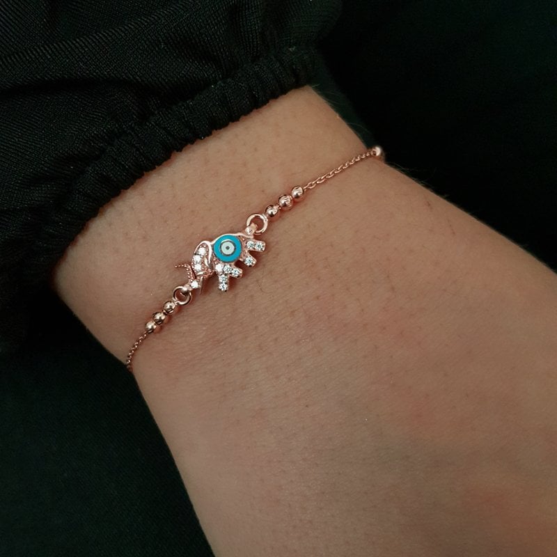 Beelo Silver 925K Gümüş Tasarım Fil  Nazar Bileklik