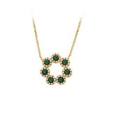 Beelo Gold 14K Altın Zümrüt Papatya Kolye BGKL048