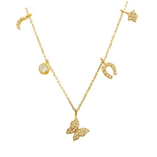 Beelo Gold 14K Altın Taşlı Kelebek Şans Kolyesi BGKL049