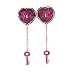 Beelo Silver 925K Gümüş Pembe Kalp Anahtar Küpe
