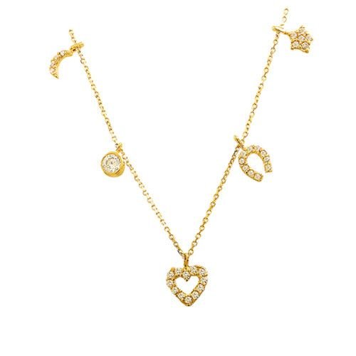 Beelo Gold 14K Altın Taşlı Kalp Şans Kolyesi BGKL052