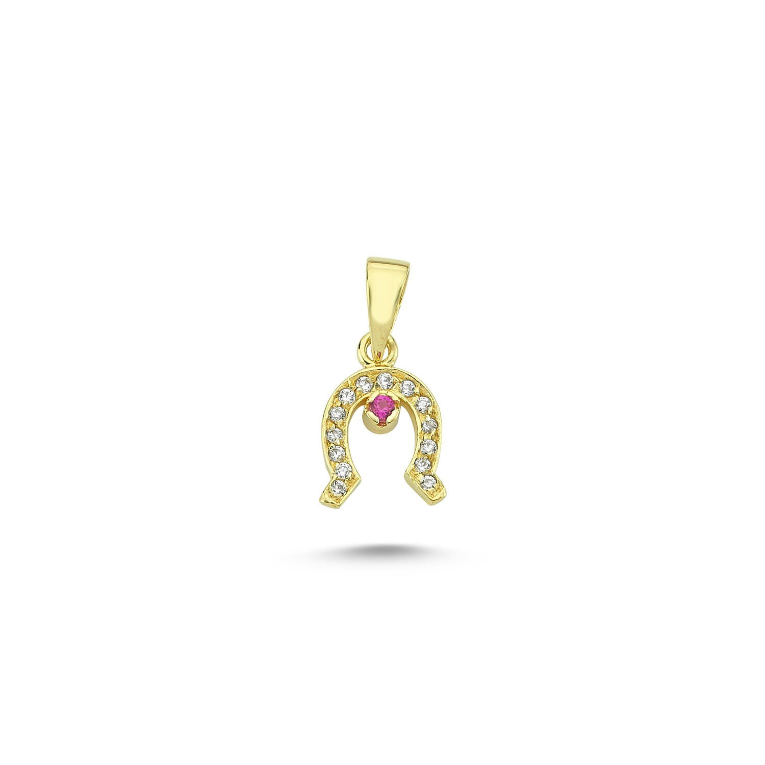 Beelo Gold 14K Altın Taşlı At Nalı Kolye Ucu