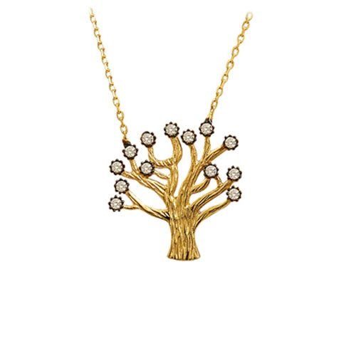 Beelo Gold 14K Altın Taşlı Hayat Ağacı Kolye BGKL055