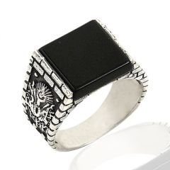Beelo Silver 925K Gümüş Osmanlı Arması Oniks Erkek Yüzük BGEY010