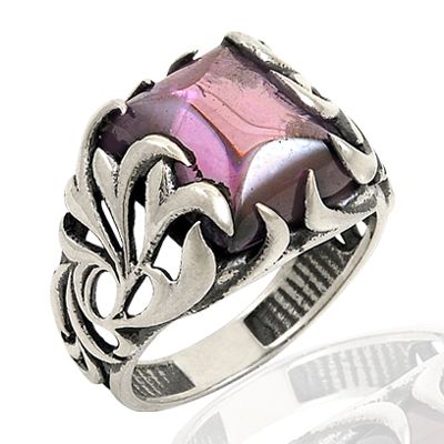 Beelo Silver 925K Gümüş Ametist Erkek Yüzük BGEY011